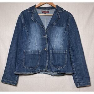 Vintage Malinuo Jeans Women's Denim Blazer Jacket Blue Medium Wash Pockets Sz XL